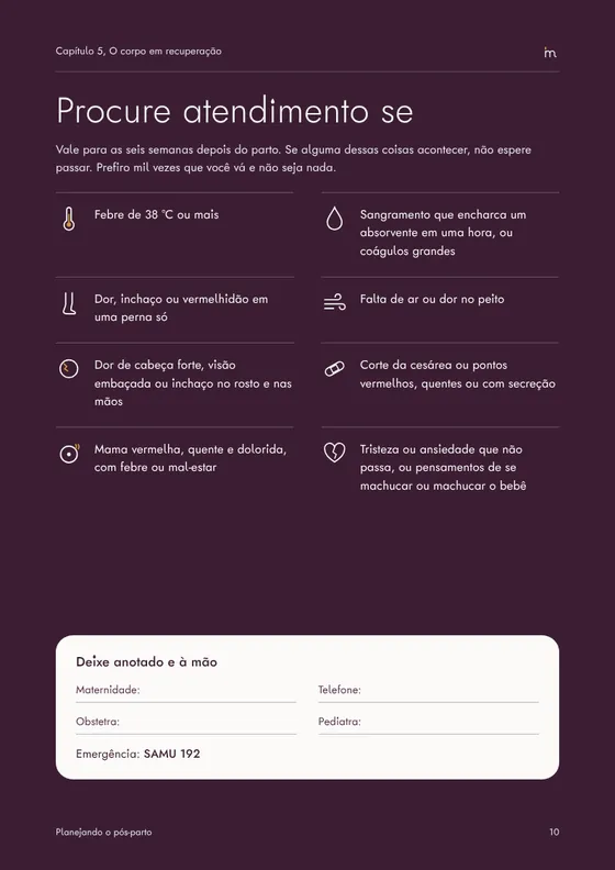 Página com sinais de alerta no pós-parto